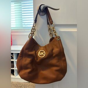Michael Kors Tan Leather Shoulder Bag with Gold Accents